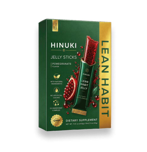 Hinuki 1-pack — grön Lean Habit-låda med 10 granatäpplegeléstickor